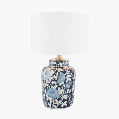 Blue and White Flower Lamp with Shade Image