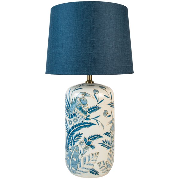 Blue Bird & Palm Lamp With Blue Shade 