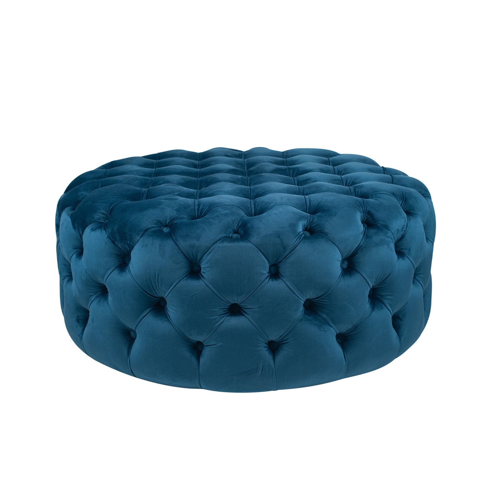 Blue Velvet Button Round Footstool  Image