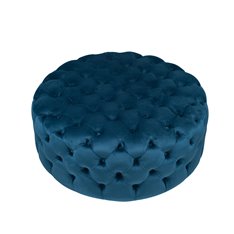 Blue Velvet Button Round Footstool  Image