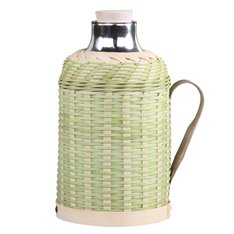 Braided Bamboo Green Thermos Flask Image