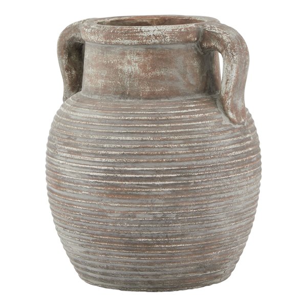 Brown Ribbed Urn with Handles
