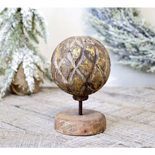 Carved Wooden Decorative Gold Finial on Foot