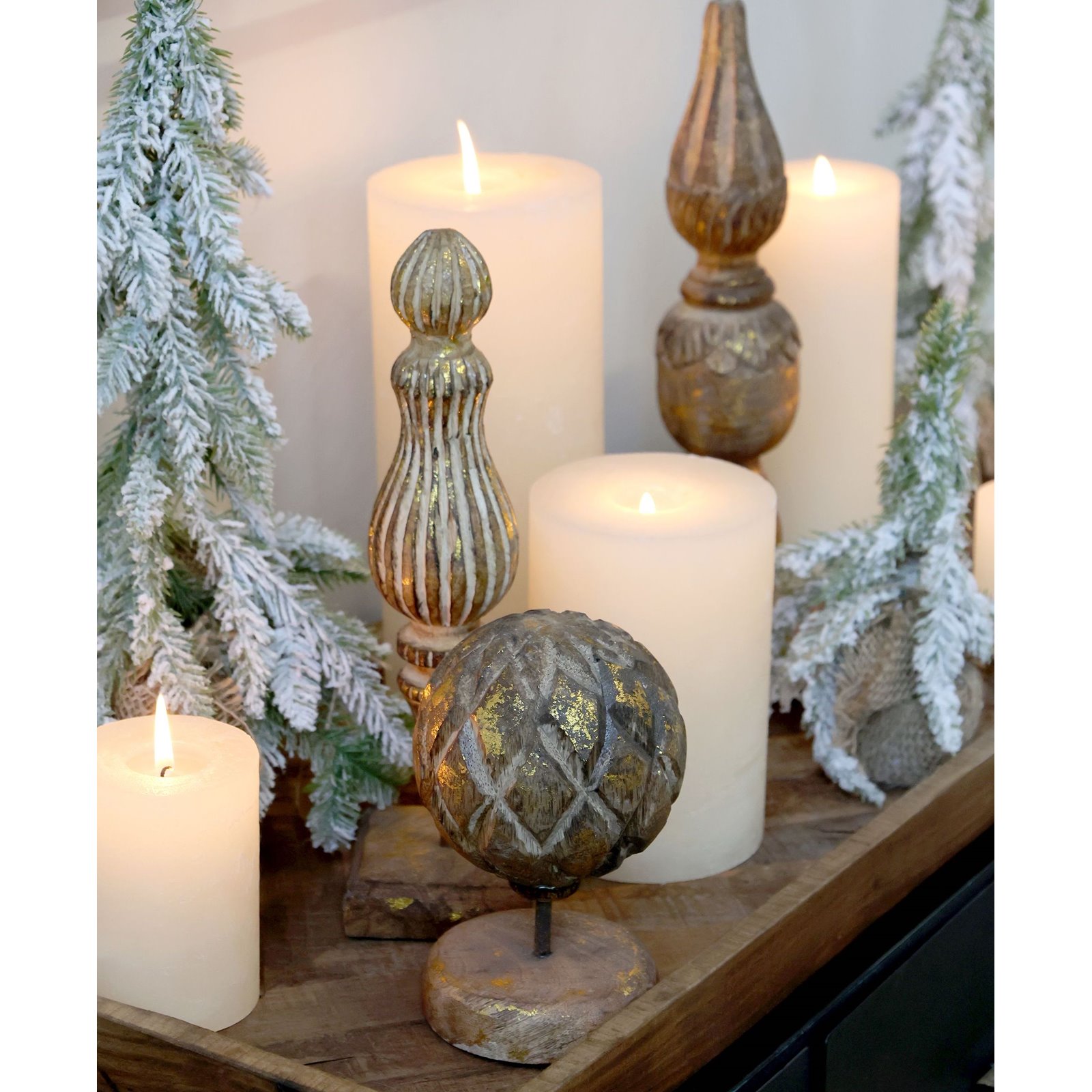 Carved Wooden Decorative Gold Finial on Foot Image