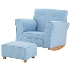 Child's Blue and White Rocking Armchair with Footstool