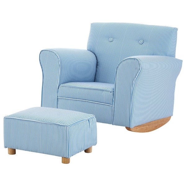 Childs Blue and White Rocking Armchair with Footstool