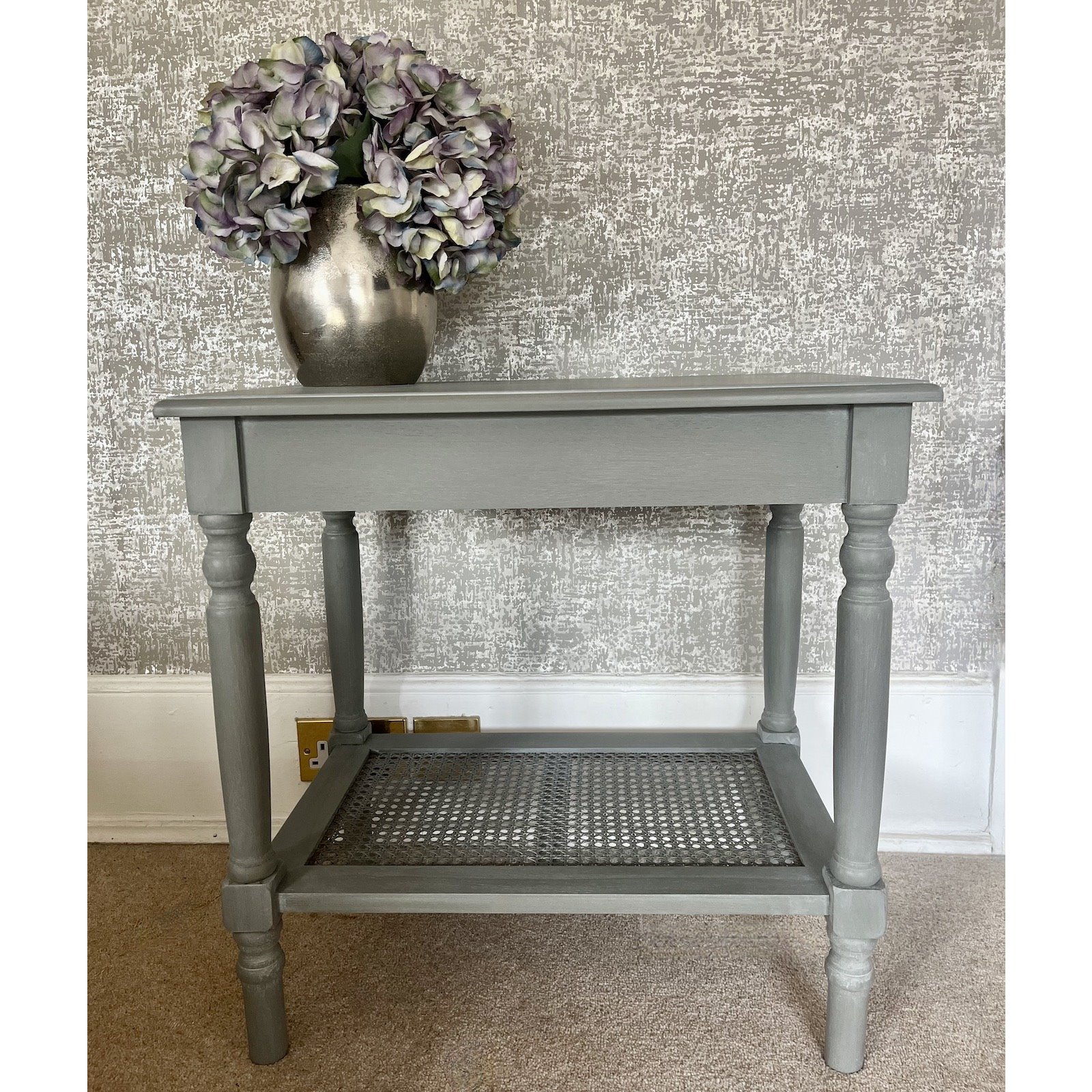 Classic Grey Side Table with Cane shelf  Image