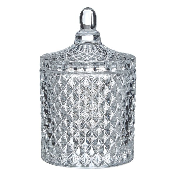 Clear Diamond cut Glass storage Jar 