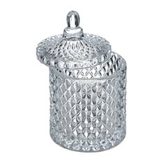 Clear Diamond cut Glass storage Jar  Image