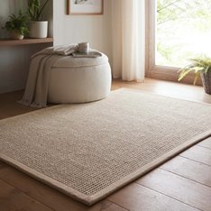 Cream Boucle Sisal Rug - Cream Border Image