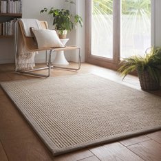 Cream Boucle Sisal Rug - Grey Border Image