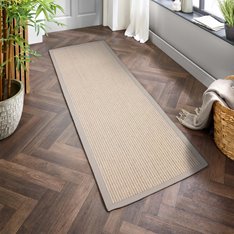 Cream Boucle Sisal Rug - Grey Border Image