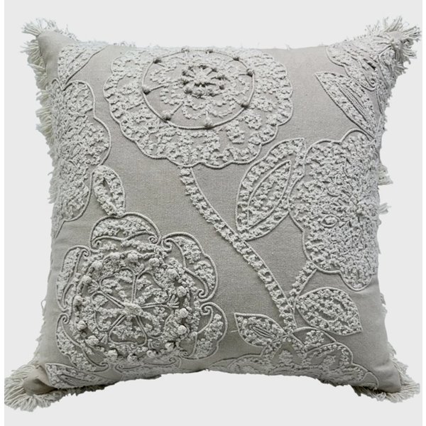 Cream Hand Embroidered Cushion