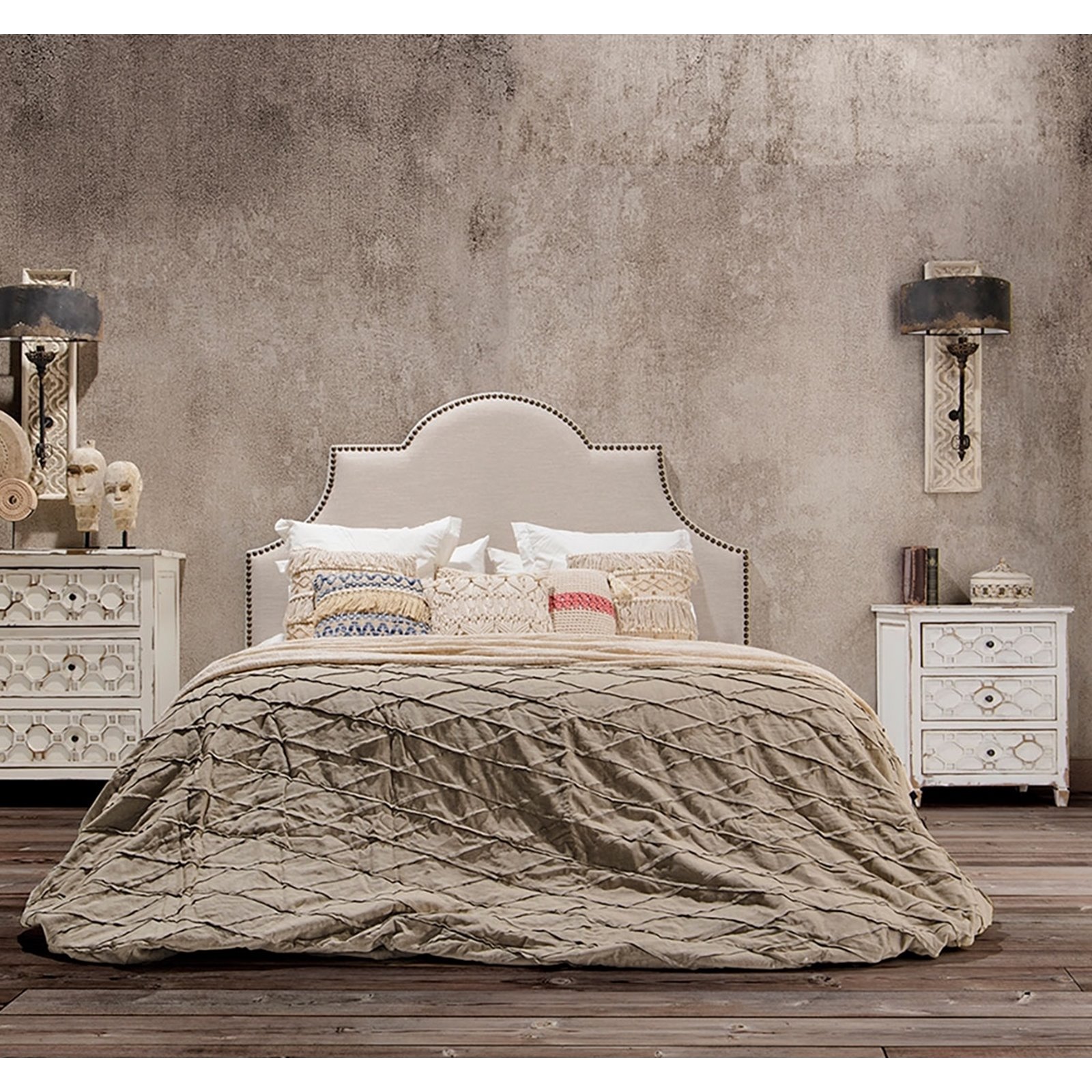 Cream Upholstered Arched Headboard - 160cm Image