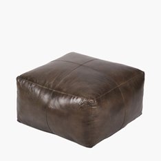 Mahogany Leather Square Pouffe  Image