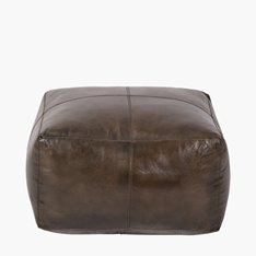 Mahogany Leather Square Pouffe  Image