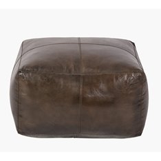 Dark Brown Leather Square Pouffe   Image
