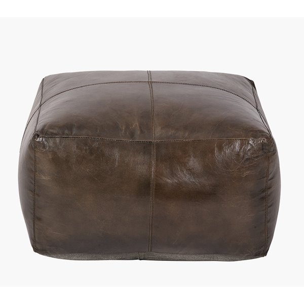 Dark Brown Leather Square Pouffe 