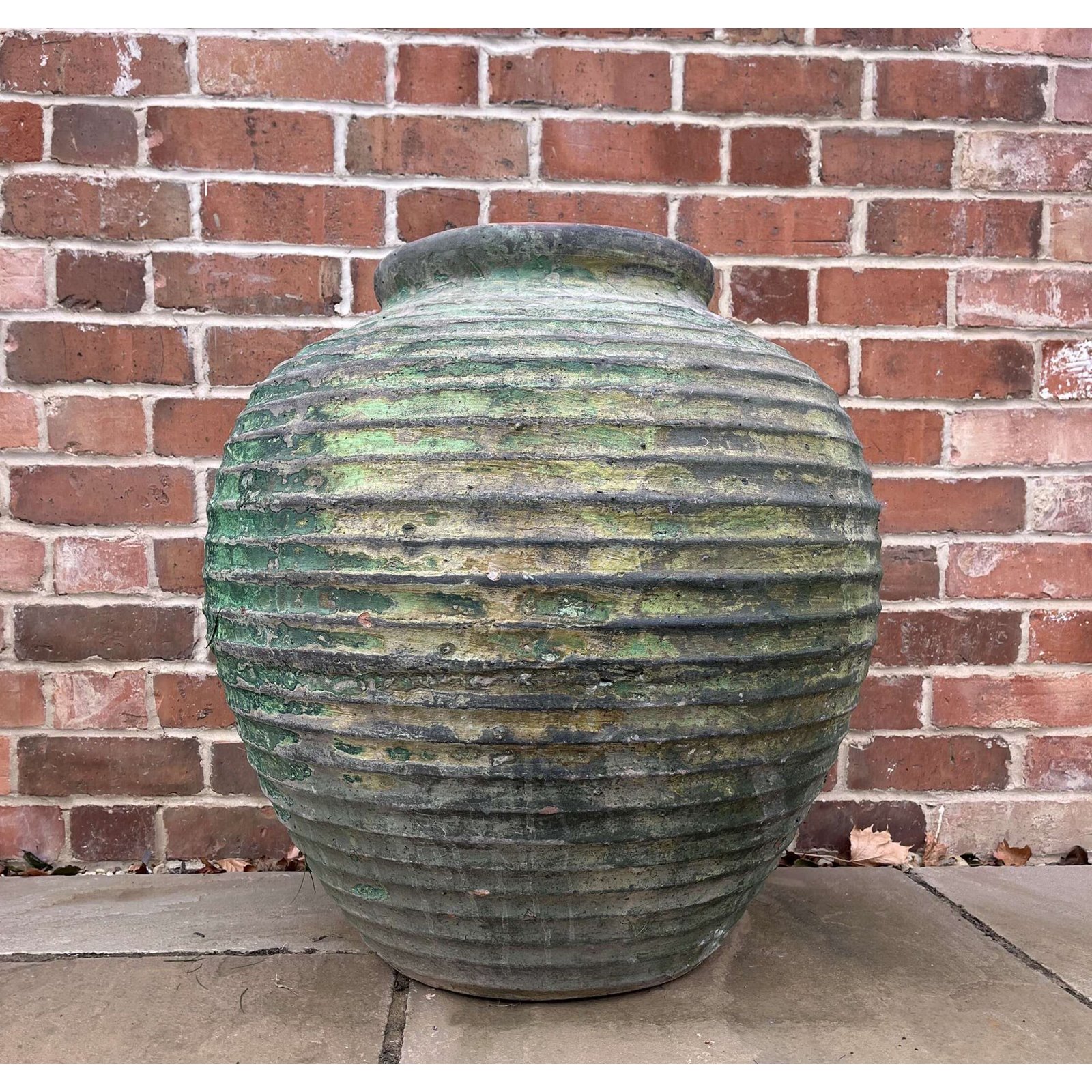 Decorative Aged Green Beehive Terracotta Jar Image