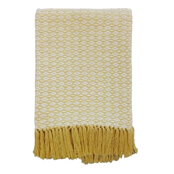 Diamond Weave Fringed Throw - Buttercup