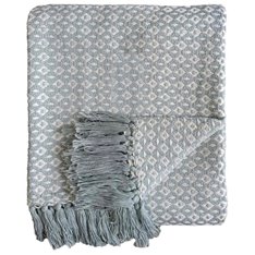Diamond Weave Fringed Throw - Duck Egg Image