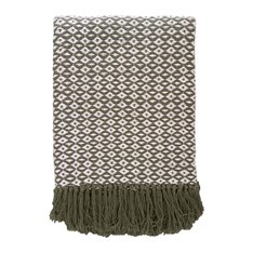 Diamond Weave Fringed Throw - Moss Image