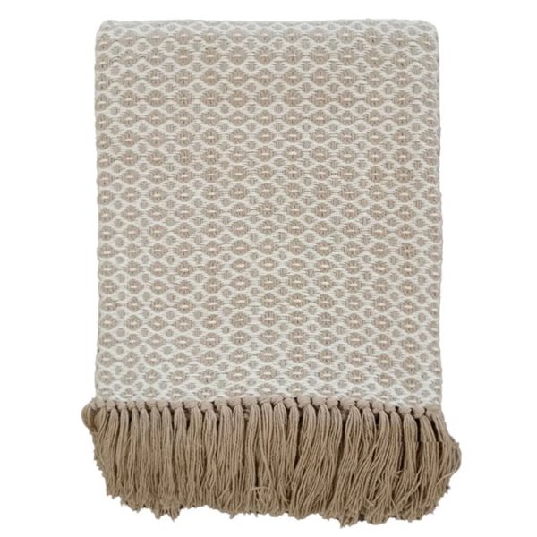Diamond Weave Fringed Throw - Natural
