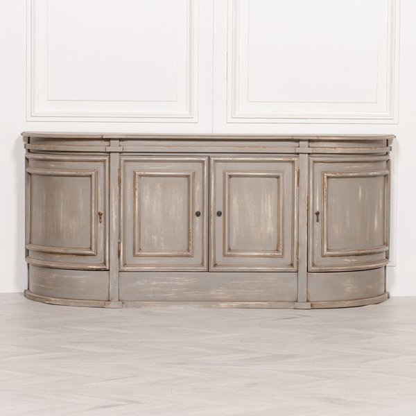 Distressed Grey Curved Mahogany Sideboard