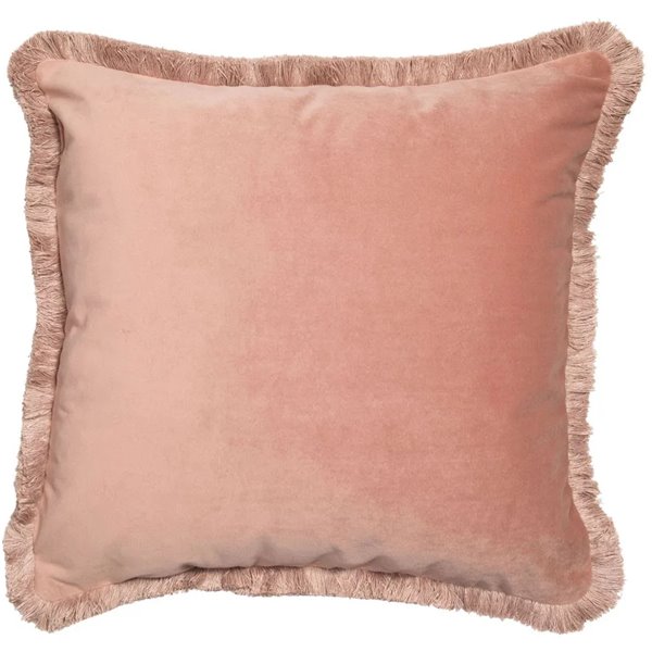 Fringed Blush Pink Velvet Cushion 