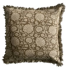 Fringed Edge Flower Cushion - Olive Image