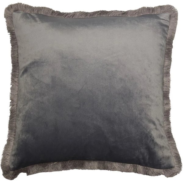 Fringed Grey Velvet Cushion