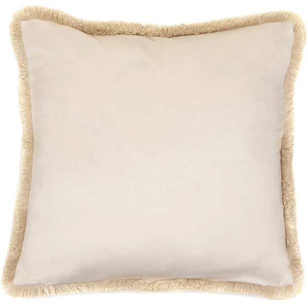 Fringed Ivory Velvet Cushion