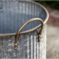 Galvanised Ribbed Grey and Gold Planters - Set of 3 Image