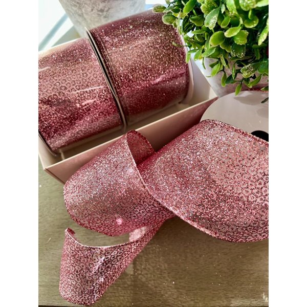 Glittering Pink Wire Edge Ribbon