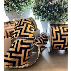 Gold and Black Velvet Greek Key Design Ribbon Image