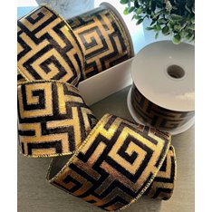 Gold and Black Velvet Greek Key Design Ribbon Image