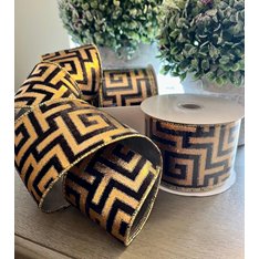 Gold and Black Velvet Greek Key Design Ribbon Image