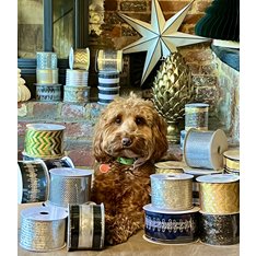 Gold and Black Velvet Greek Key Design Ribbon Image