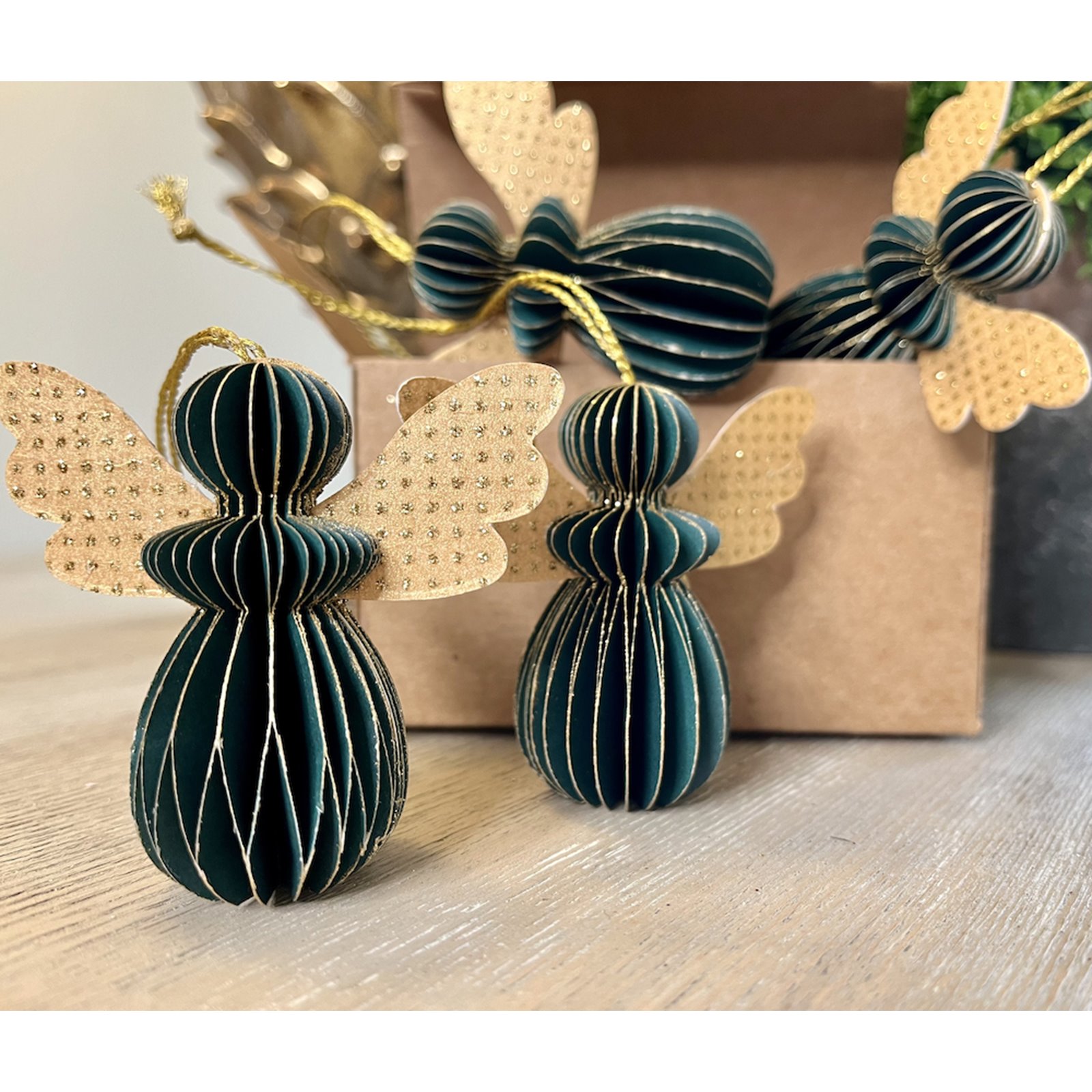 Green and Gold Angel Hanging Decorations Image
