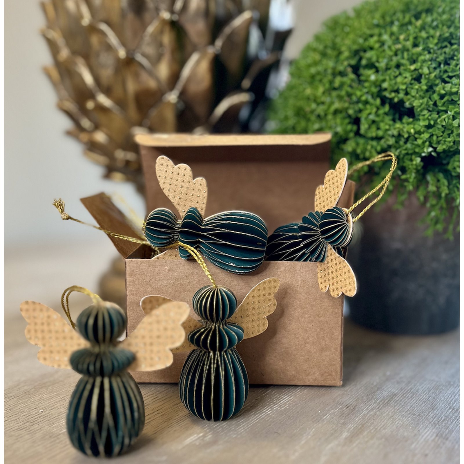 Green and Gold Angel Hanging Decorations Image