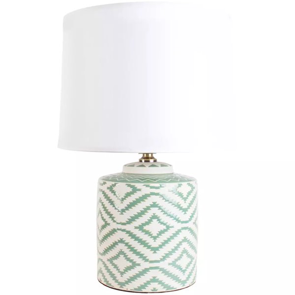 Green and White Ikat design Lamp and Shade 