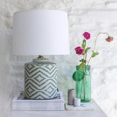 Green and White Ikat design Lamp and Shade  Image