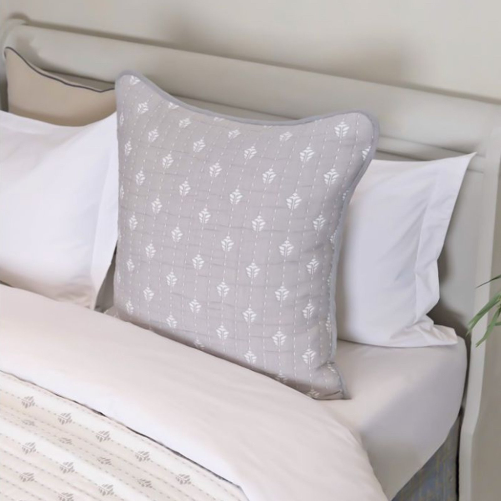 Grey and White Ticking Bed Cushion Image