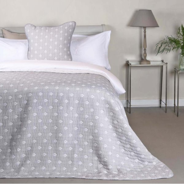 Grey and White Ticking Stitch Bedspread
