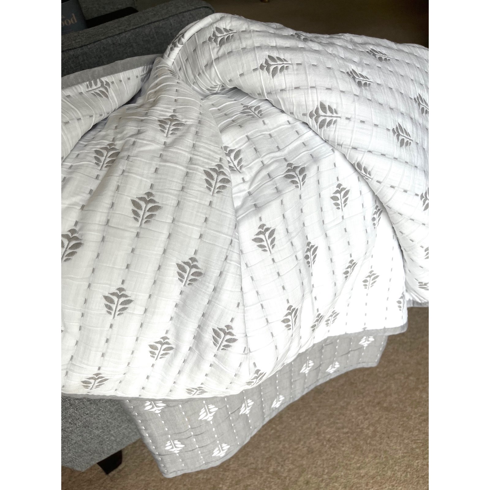 Grey and White Ticking Stitch Bedspread Image