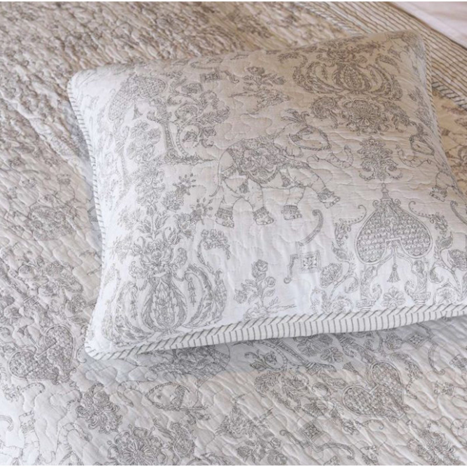 Grey and White Toile Bed Cushion Image