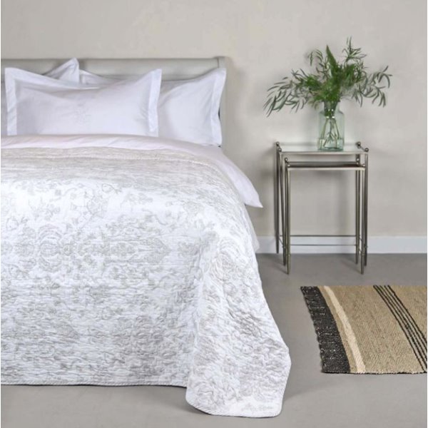 Grey and White Toile Bedspread 