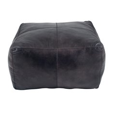 Grey Leather Square Pouffe Image