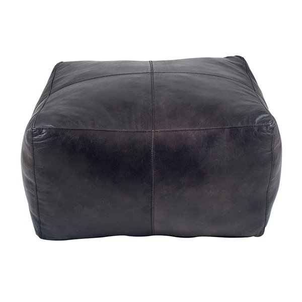 Grey Leather Square Pouffe