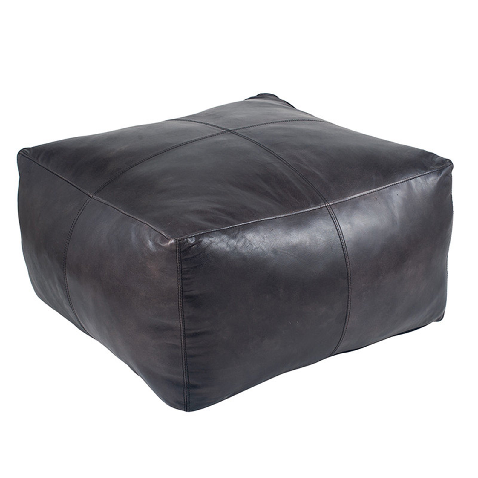Grey Leather Square Pouffe Image